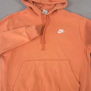 Nike Hoodie Mens S Orange Sportswear Club Fleece Pullover Embroidered Logo